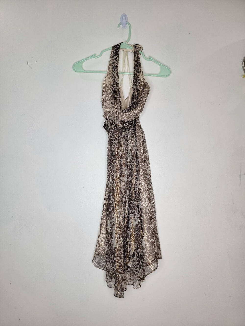 BCBGMaxAzria Neutral Animal-Print Halter High-Low Dress